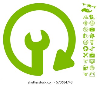 Repeat Service icon with bonus quadrocopter tools design elements. Vector illustration style is flat iconic symbols on white background.