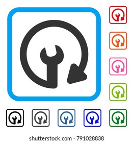 Repeat Service icon. Flat grey pictogram symbol inside a light blue rounded rectangular frame. Black, gray, green, blue, red, orange color variants of Repeat Service vector.