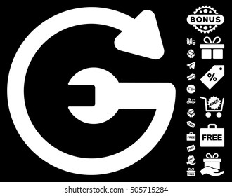 Repeat Service icon with free bonus images. Vector illustration style is flat iconic symbols, white color, black background.