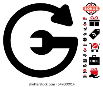 Repeat Service icon with free bonus pictures. Vector illustration style is flat iconic symbols, intensive red and black colors, white background.
