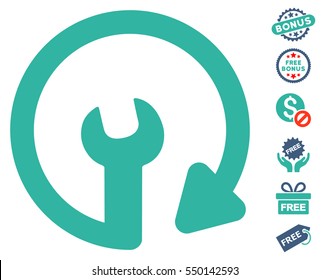 Repeat Service icon with free bonus icon set. Vector illustration style is flat iconic symbols, cobalt and cyan colors, white background.