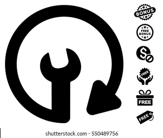 Repeat Service icon with free bonus icon set. Vector illustration style is flat iconic symbols, black color, white background.