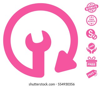 Repeat Service icon with free bonus images. Vector illustration style is flat iconic symbols, pink color, white background.