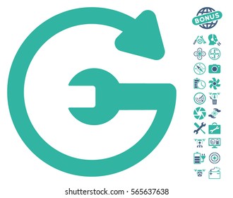Repeat Service pictograph with bonus drone tools pictures. Vector illustration style is flat iconic cobalt and cyan symbols on white background.