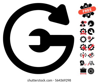 Repeat Service pictograph with bonus setup tools symbols. Vector illustration style is flat iconic intensive red and black symbols on white background.