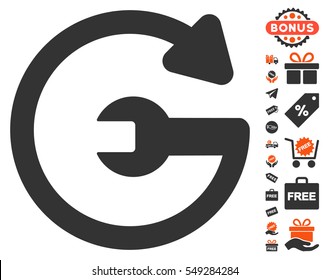 Repeat Service pictograph with free bonus icon set. Vector illustration style is flat iconic symbols, orange and gray colors, white background.