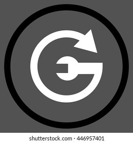 Repeat Service vector bicolor icon. Image style is a flat icon symbol inside a circle, black and white colors, gray background.