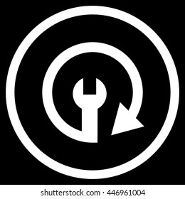 Repeat Service vector icon. Image style is a flat icon symbol inside a circle, white color, black background.