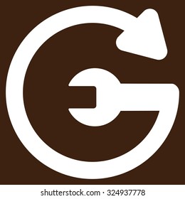 Repeat Service vector icon. Style is flat symbol, white color, rounded angles, brown background.