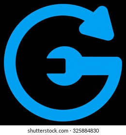 Repeat Service vector icon. Style is flat symbol, blue color, rounded angles, black background.