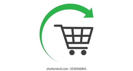 Repeat shopping cart icon on a white background. Isolated repeat shopping cart symbol with flat style.