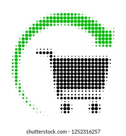 Repeat shopping order halftone dotted icon. Halftone pattern contains circle dots. Vector illustration of repeat shopping order icon on a white background.