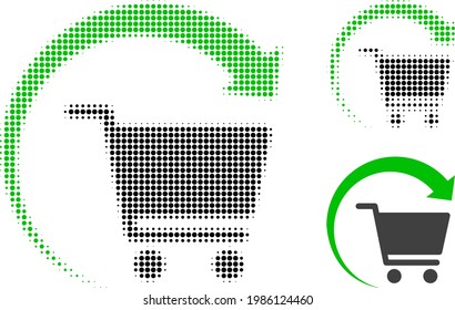 Repita el icono de punto de semitono del orden de compra. La matriz de semitono contiene elementos de círculo. Ilustración vectorial del icono de orden de compra repetida en un fondo blanco.