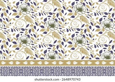 Wiederholung Skizze Blumenkunst in Linie florale nahtlose Muster mit Rand perfekt für die digitale Verwendung in Wrapping Designs und Frauen tragen Prints

