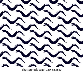 Repeat snakes seamless vector pattern, tiling endless background with venom reptiles in vintage style, subculture rock n roll and hard rock theme.
