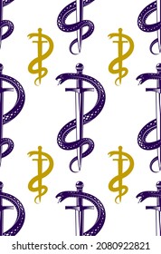 Repeat snakes seamless vector pattern, tiling endless background with venom reptiles in vintage style, subculture rock n roll and hard rock theme.