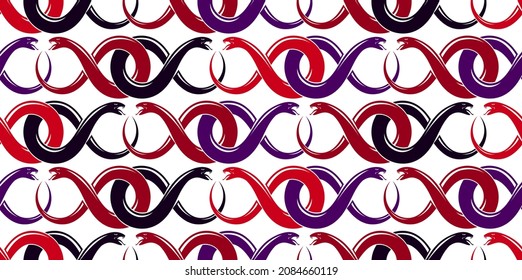 Repeat snakes seamless vector pattern, tiling endless background with venom reptiles in vintage style, subculture rock n roll and hard rock theme.