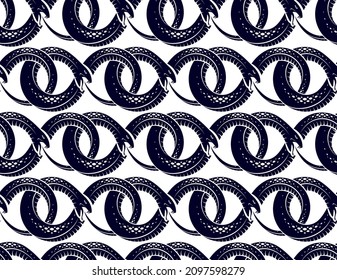 Repeat snakes seamless vector pattern, tiling endless background with venom reptiles in vintage style, subculture rock n roll and hard rock theme.