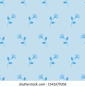 Repeat symmetrical botanical pattern. Horizontal rows of flowers with stems and leaves. Pastel colors. Seamless geometric pattern. Vector illustration.