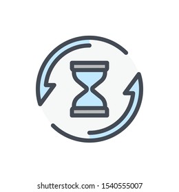 Repeat time color line icon. Clock with update arrow vector outline colorful sign.