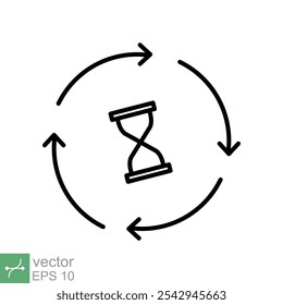 Repeat time icon. Simple outline style. Clock with update arrow, sand glass, hourglass concept symbol design. Thin line vector illustration isolated on white background. EPS 10.