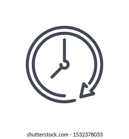 Repeat time line icon. Clock with update arrow vector outline sign.