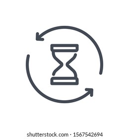 Repeat time line icon. Clock with update arrow vector outline sign.