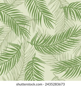 Repeat tropical palm leaves vector pattern. Botanical design over waves texture backdrop. Organic palm tree leaves illustration. Big leaves summer pattern. Royal palm fabric print.