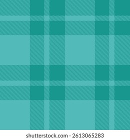 Repeat vector fabric background, panel pattern tartan texture. Sixties check seamless textile plaid in teal color palette.