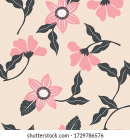 Wiederholen Sie das Retro Daisy Wildblume Muster mit rosa Hintergrund. Nahtlose Blumenmuster. Stilvoll wiederholende Textur.