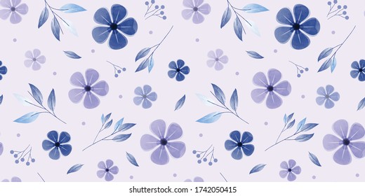 Repeat watercolor pattern with blue flowers concept