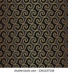 Repeat waves pattern/ Seamless black and gold abstract background/ Stylish trendy shadow wavy lines wallpaper