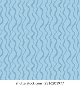 Repeat wavy pattern for textiles and paper. Seamless surface design of casual blue wavy line on blue background for printing and decoration.