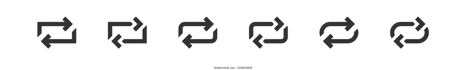 Repeat web button icon set. Retweet arrow symbol, repost sign in vector flat style.