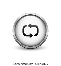 'Repeat' white button with metal frame and shadow