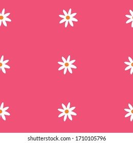 Repeat white Daisy Wildflower Pattern with bright pink background. Seamless floral pattern. Stylish repeating texture. Repeating texture. 