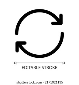 Repeat white linear ui icon. Continuous playing of items. Media player control. GUI, UX design. Outline isolated user interface element for app and web. Editable stroke. Arial font used