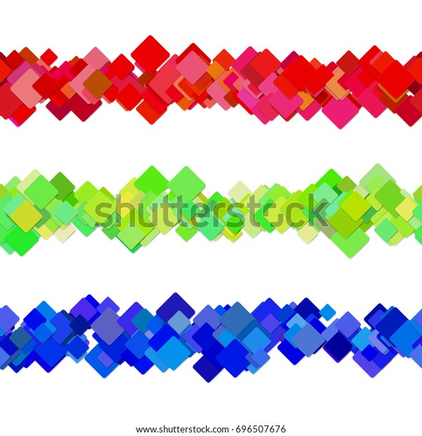 Repeatable abstract square pattern paragraph\
separator line design set - vector decoration elements from colored\
diagonal rounded\
squares