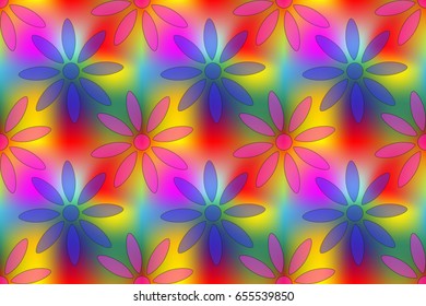 Repeatable bright, colorful background of flowers and field in vector