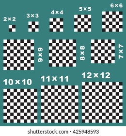 Repeatable checkered patterns, chess board background design, black and white, vector illustration.