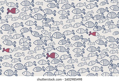 Repeatable Fish Pattern Consisting Of Swarm Fishes Swimming
Against The Current.