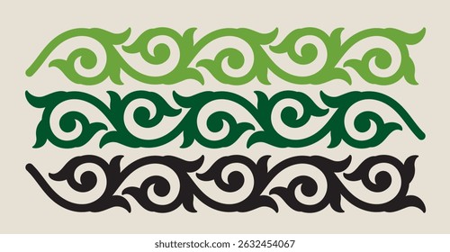 Repeatable Floral Ornaments in Black, Green and Light Green, eps