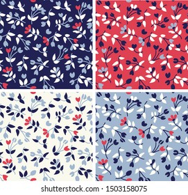 Repeatable floral pattern consisting of colorful tulips on rose, blue,
red and white background.