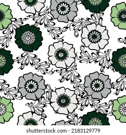 Repeatable floral pattern consisting of colorful scatter flowers on white background. Small colorful flowers. White background. Small cute simple spring flowers.
