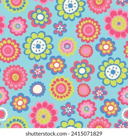 Repeatable floral pattern consisting of colorful scatter flowers
