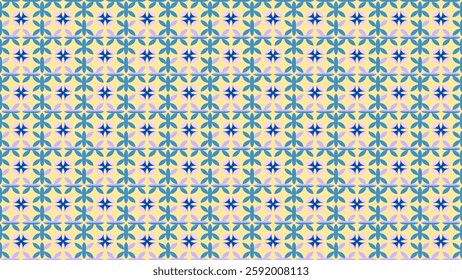 Repeatable pastel blue, purple, and yellow geometric pattern. Ideal for textile, fabric, wallpaper, and digital designs.
