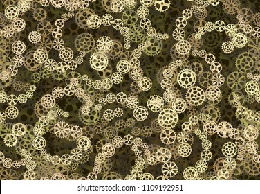 Repeatable pattern of brass watch gears