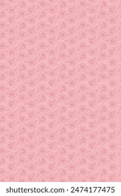 Repeatable Pattern of Fabric Depicts Punch Pink Roses Sprinkled on Flamingo Color Background in size 150x100 cm, vector stock isolated, eps