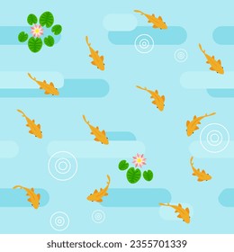Repeatable pattern of koi fish (gold color) on a lotus pond