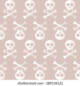 Repeatable pattern with skulls and bones. Seamless ornament in powder colors for web or blog backdrop. Abstract background. Vector file is EPS8.